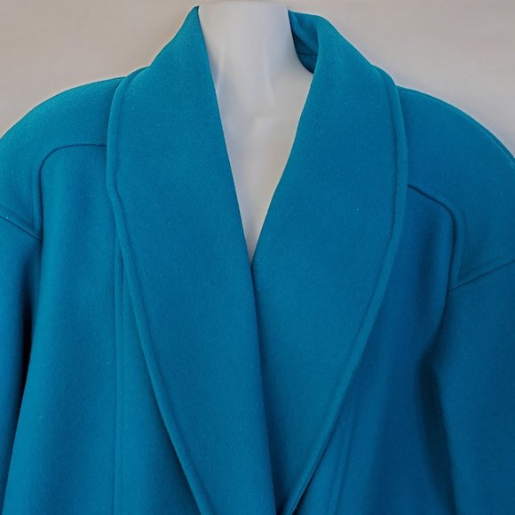 Vintage 80s Central Park Blue Wool Long Box Coat Women's 12 Lined Deep Pockets - Picture 7 of 12